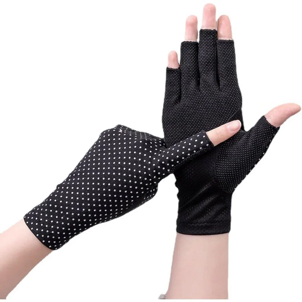Women's Protection Outdoor Driving Fingerless Black Fingerless GSilicone Print